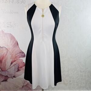 DKNY Black White Fit and Flare Front Zipper Scuba Size 10